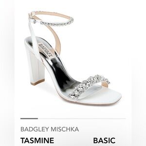 Badgley Mischka Tasmine Tall Evening Sandals. White Satin.